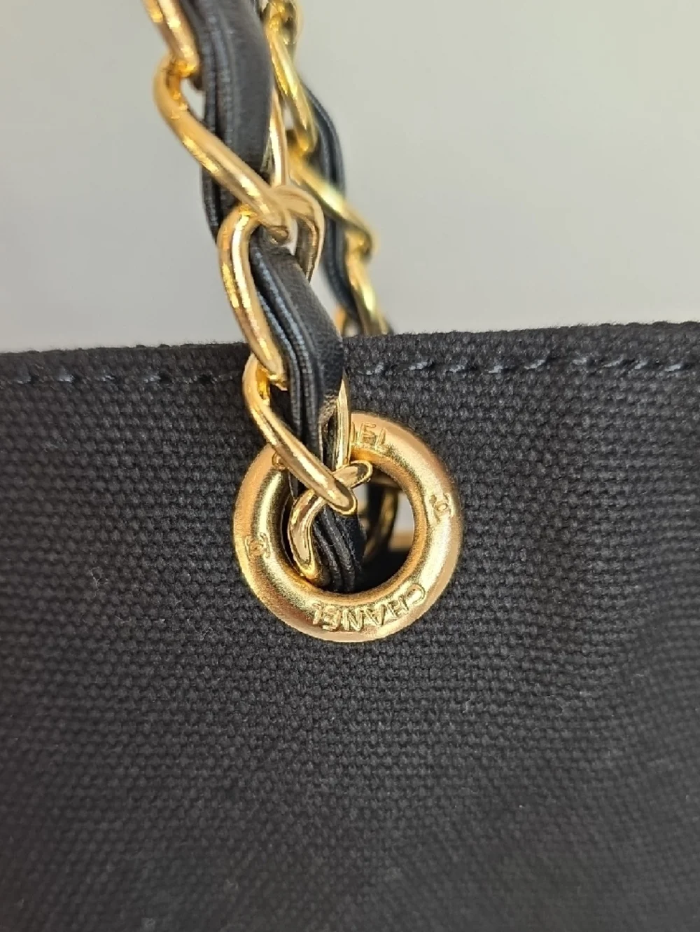 CHANEL Black Canvas Tote with Gold Chain-Strap - Picture 2 of 6